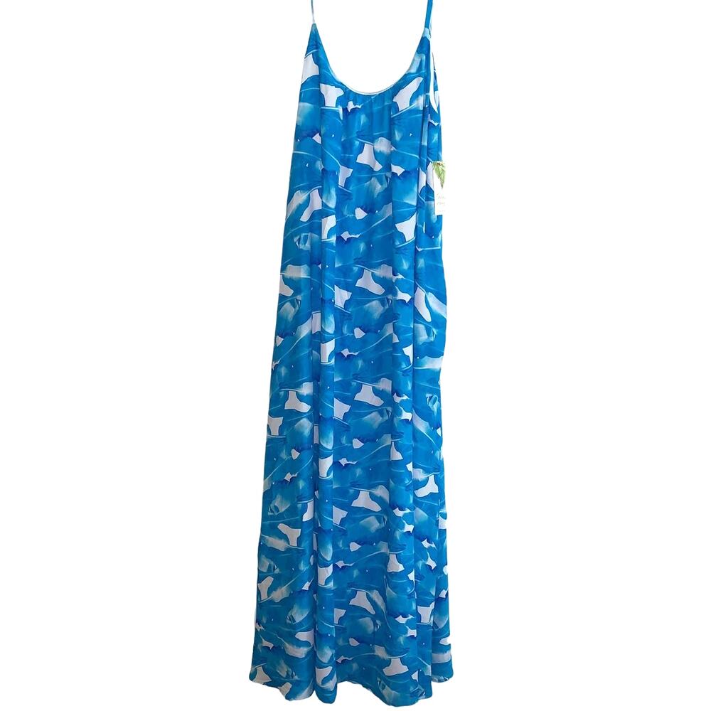 Palms Away Blue Leaf Maxi Dress with pockets